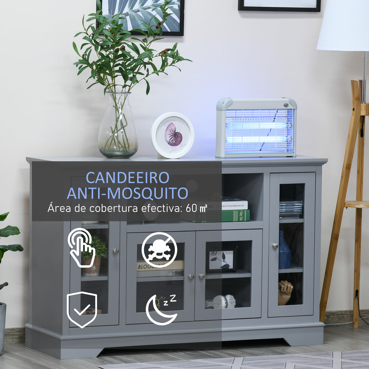 Lâmpada Anti-Mosquitos Elétrica 30W Mata Mosquitos Elétrico Área 60 m² Seguro e Eficaz com Luz UV para Exterior e Interior 48,5x8,5x26,5cm Branco e Cinza — foto 4