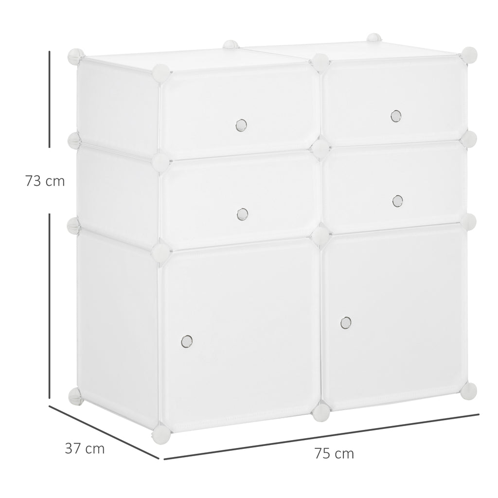 Armário Modular de Plástico Armário Modular com 6 Cubos Organizador de Roupas Sapatos Brinquedos 75x37x73cm Branco — foto 3