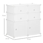 Armário Modular de Plástico Armário Modular com 6 Cubos Organizador de Roupas Sapatos Brinquedos 75x37x73cm Branco — foto 3