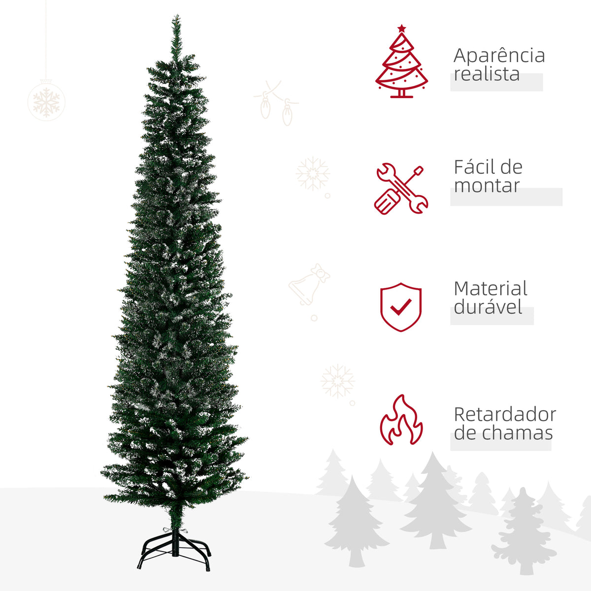 Árvore de Natal Artificial Altura 190 cm com 570 Ramos de PVC Ignífugos Base Dobrável e Suporte Metálico Decoração de Natal para Interiores Ø53x190 cm Verde — foto 4