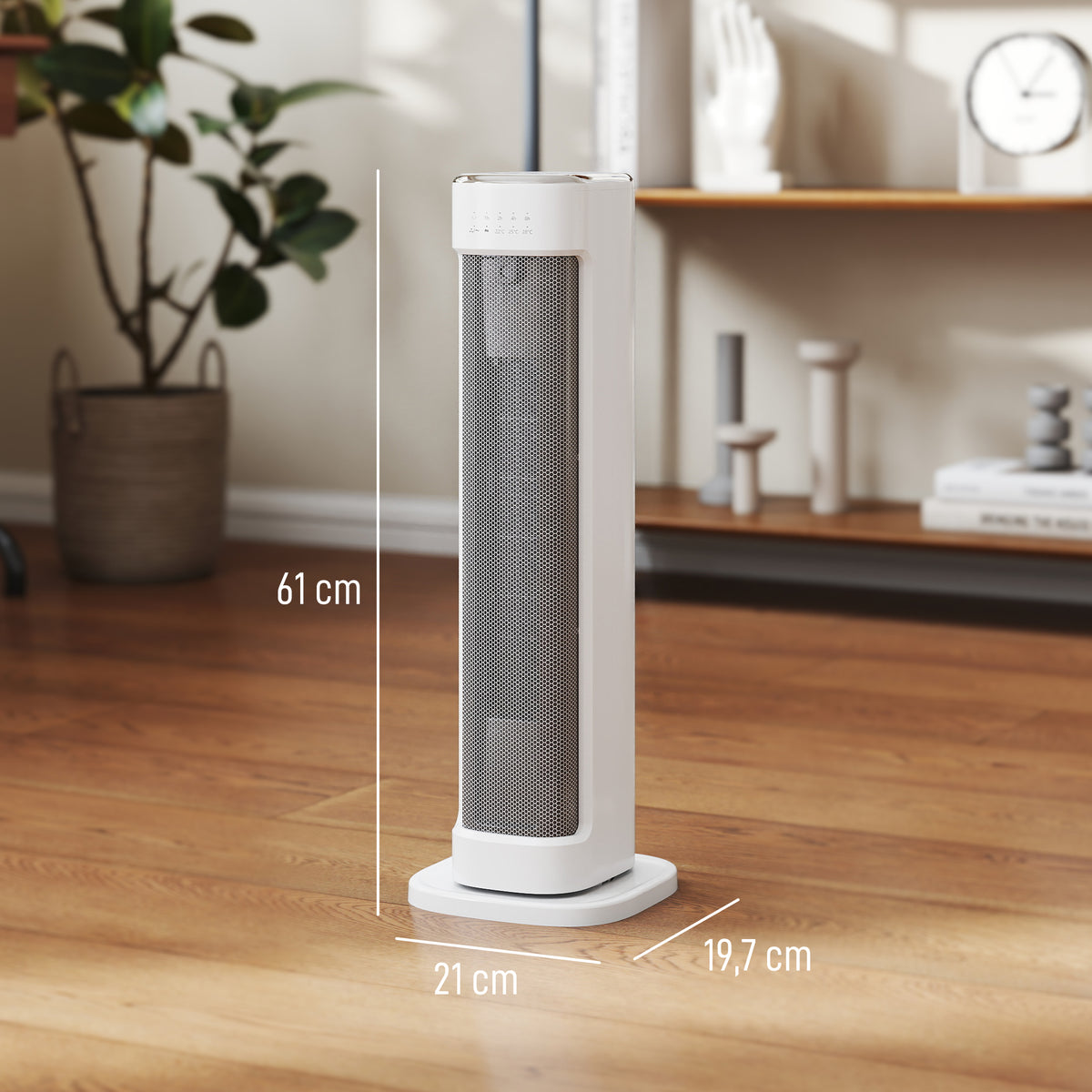 Aquecedor Elétrico de Baixo Consumo 2000W PTC Termoventilador com 3 Modos Termostato Regulável Temporizador Proteção contra Capotamentos e Sobreaquecimento Controlo Remoto para 15-20㎡ Branco — foto 3