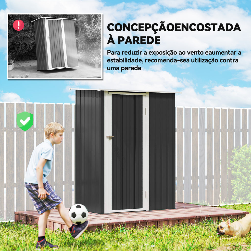 Abrigo de Jardim 1,07m² 142x84x189cm Abrigo de Jardim de Aço Galvanizado com Porta Fechadura e Orifícios de Drenagem para Armazenamento de Ferramentas Cinza — foto 5
