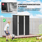 Abrigo de Jardim 1,07m² 142x84x189cm Abrigo de Jardim de Aço Galvanizado com Porta Fechadura e Orifícios de Drenagem para Armazenamento de Ferramentas Cinza — foto 5