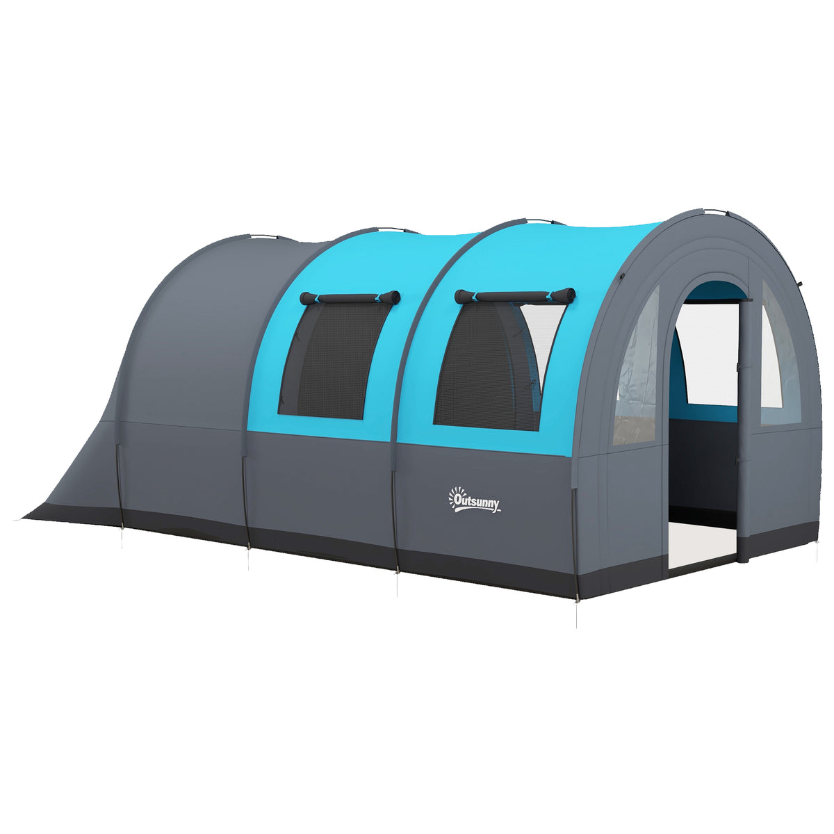 Tenda de Campismo Familiar para 5-6 Pessoas Tenda de Campismo Dobrável com 2 Quartos Portas e Bolsa de Transporte Impermeável 3000 mm para Trekking 480x260x200 cm Cinza — foto 1