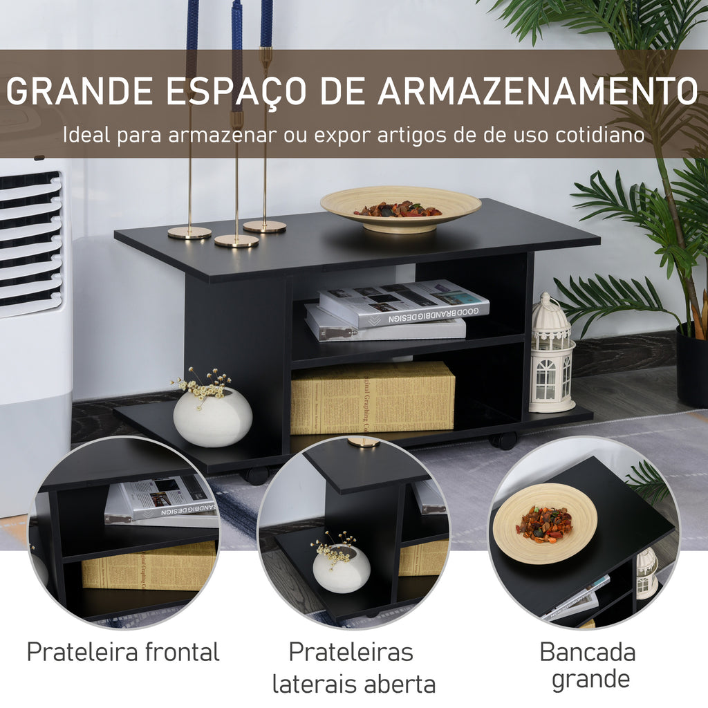 Móvel para TV para Televisores de até 42 Polegadas Móvel de TV com Prateleiras e Rodas com Travão 80x40x40cm Preto — foto 5