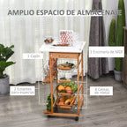Carrinho de Cozinha com Rodas Carrinho Auxiliar com Gaveta 4 Cestas Amovíveis de Metal e Prateleiras Laterais 47x37x83 cm Madeira — foto 4