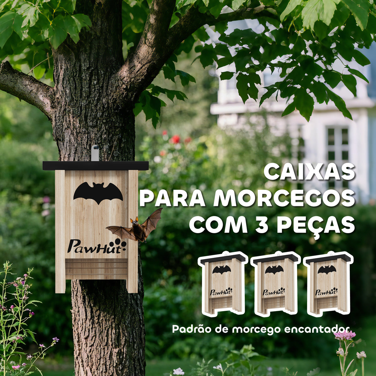 Conjunto de 3 Refúgios para Morcegos Caixas de Madeira para Exterior, Jardim Horta ou Quinta com Plataforma de Aterragem e Fácil de Pendurar 18x6x22,5 cm — foto 4