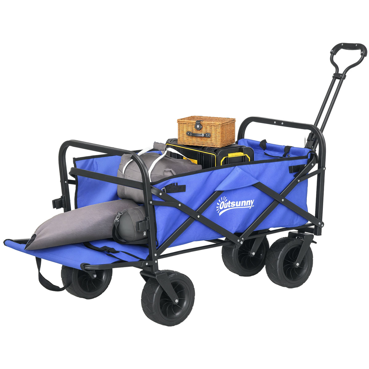 Carrinho de Transporte Carrinho Dobrável para Jardim com Comprimento e Ângulo do Guiador Ajustáveis e Bolsa de Transporte Capacidade 100 kg 99x57x77-100 cm Azul Escuro — foto 1