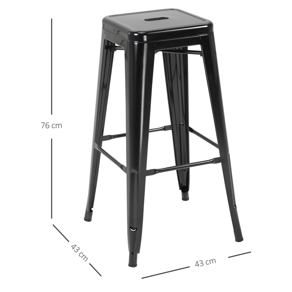 Conjunto de 4 Bancos de Bar Empilháveis Estilo Industrial com Apoios para Pés, Adequados para Interiores e Exteriores 43x43x76 cm Carga até 120 kg Cor Preto — foto 3