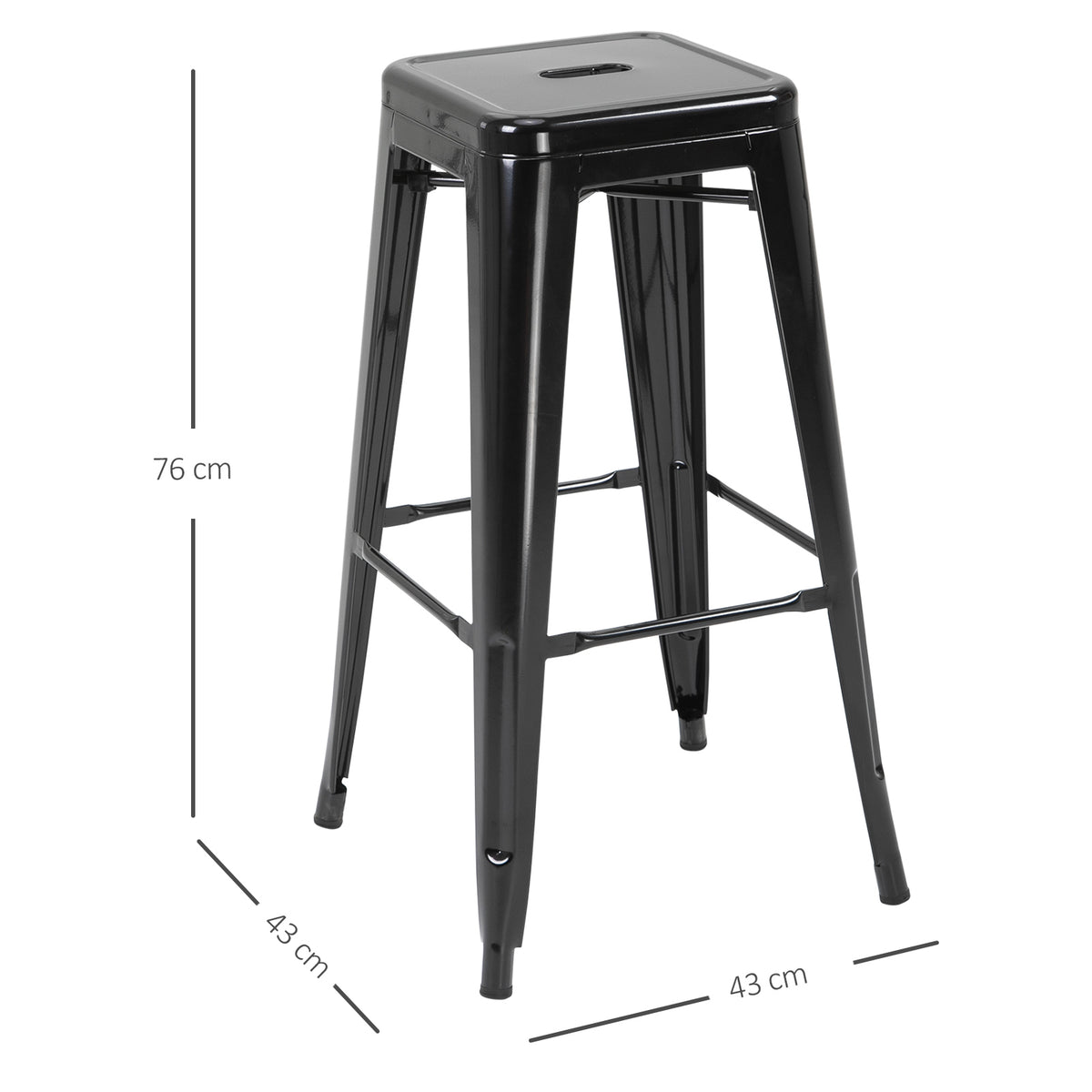 Conjunto de 4 Bancos de Bar Empilháveis Estilo Industrial com Apoios para Pés, Adequados para Interiores e Exteriores 43x43x76 cm Carga até 120 kg Cor Preto — foto 3