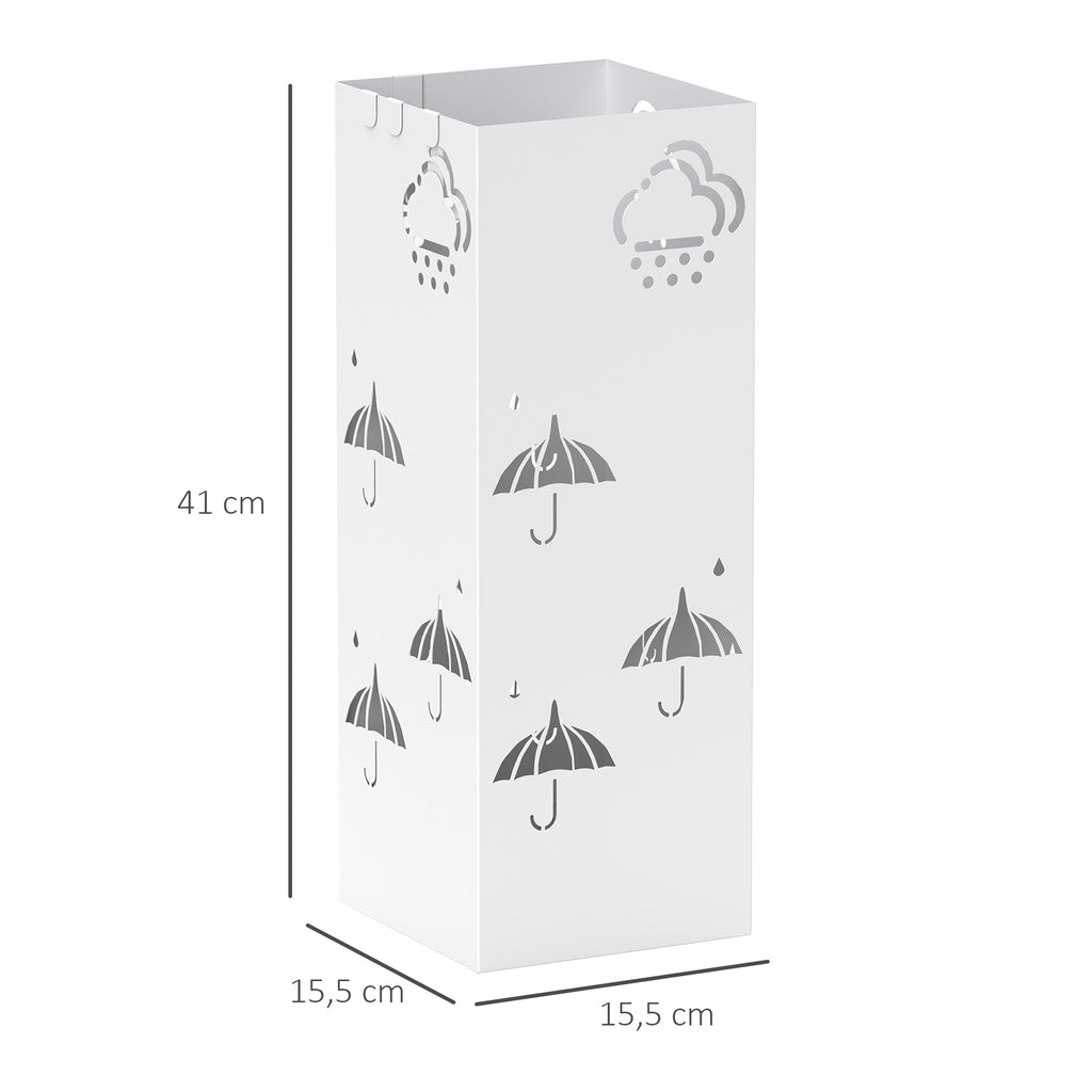 Suporte para Guarda Chuva de Aço Suporte para Guarda Chuva com 4 Ganchos e Bandeja de Gotejamento Amovível Suporte para Guarda Chuva Branco para Entrada Escritório 15,5x15,5x41 cm — foto 3