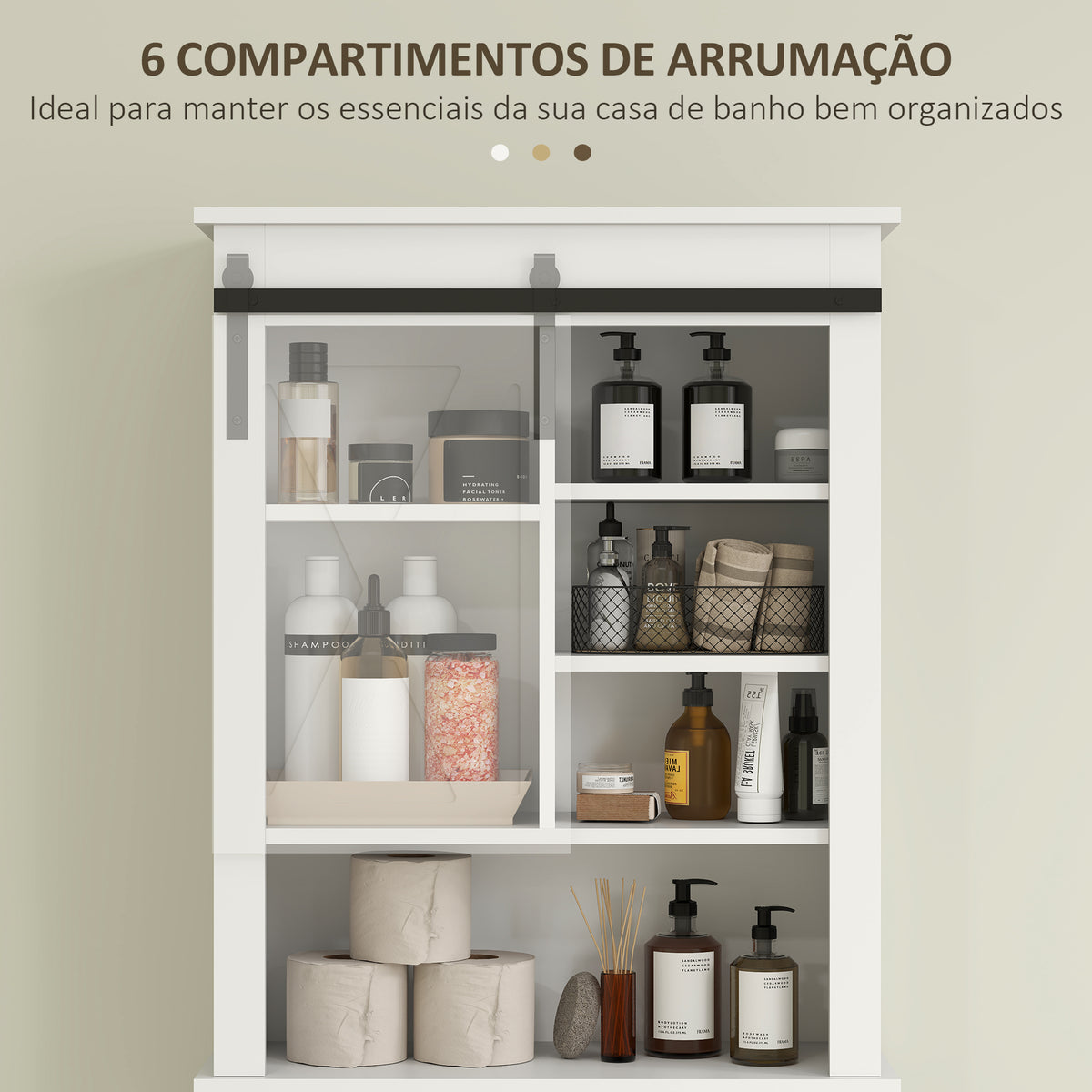 Móvel sobre Sanita Armário sobre Sanita com Porta de Correr Estilo Celeiro e 6 Compartimentos Móvel Casa de Banho Rústico 67x25x172 cm Branco — foto 5