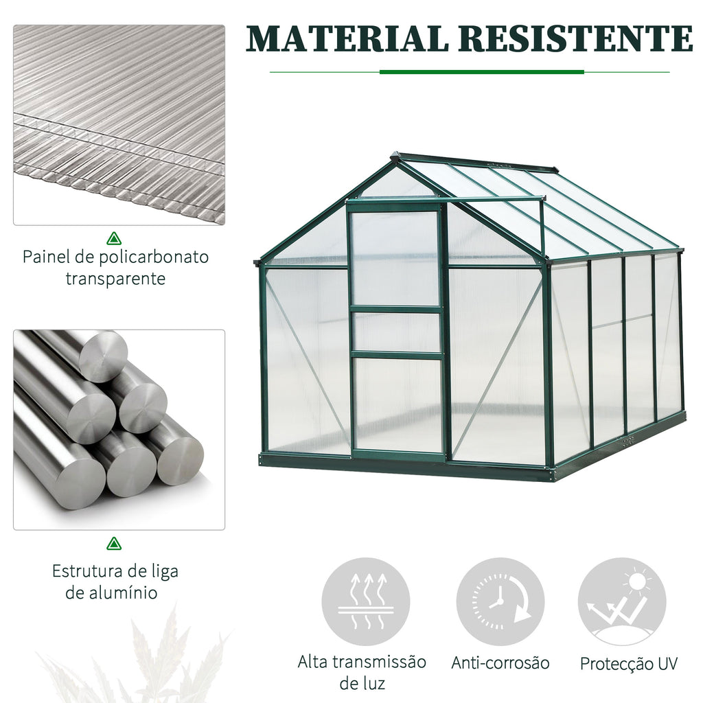 Estufa de Jardim 2x2,5m de Policarbonato e Alumínio Estufa com Clarabóia Proteção UV 30 e Base 4,79 m² para Vasos Cultivos de Plantas e Flores Transparente — foto 5