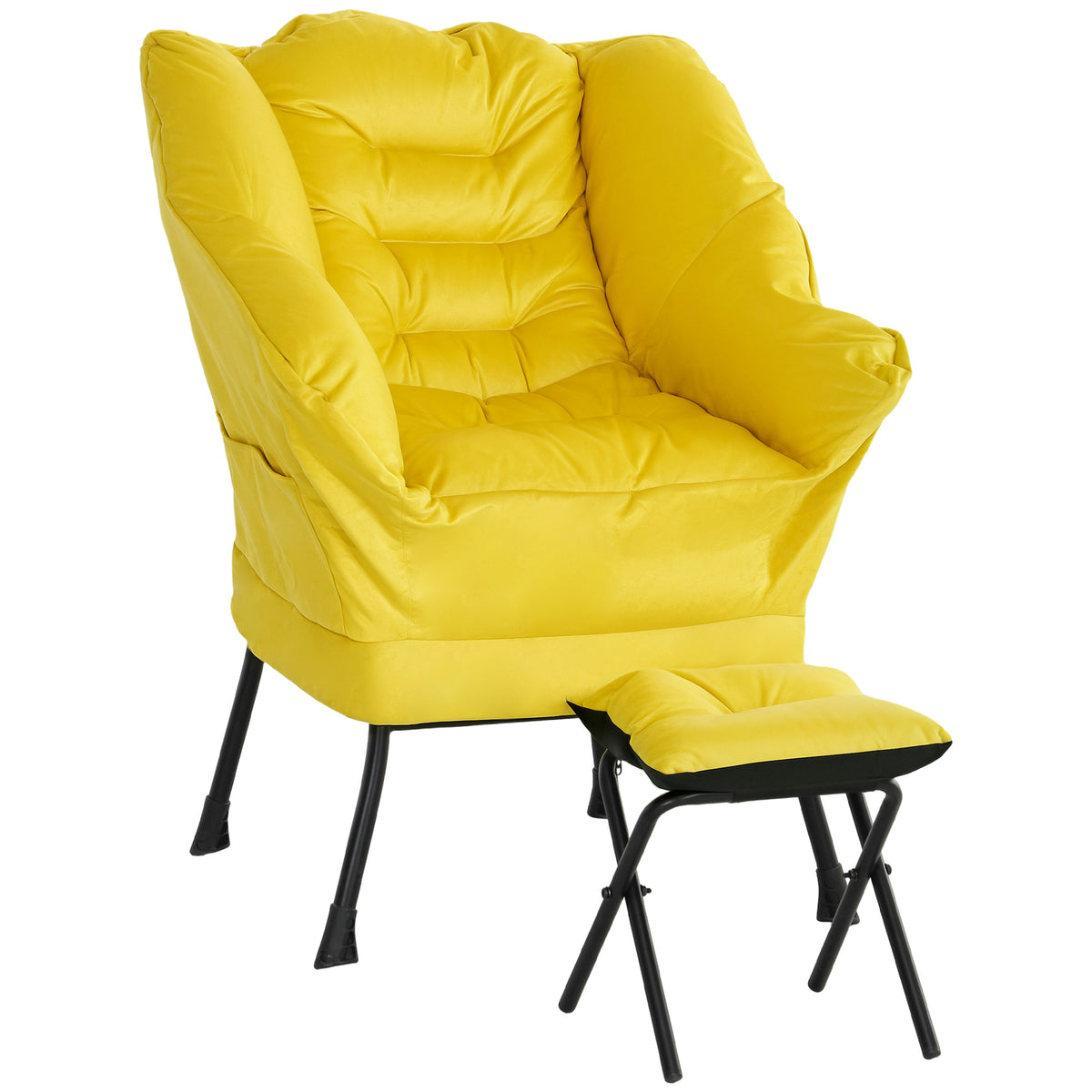 Poltrona Sala de Estar com Apoio para os Pés Poltrona Relax para Leitura com Bolsos Laterais e Pés de Aço para Sala de Estar Dormitório 80x78x100 cm Amarelo — foto 1