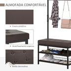 Móvel Cabide de Entrada com Assento Acolchoado e Sapateira Armário de Entrada com Cabides 72,5x35x180cm Preto — foto 5
