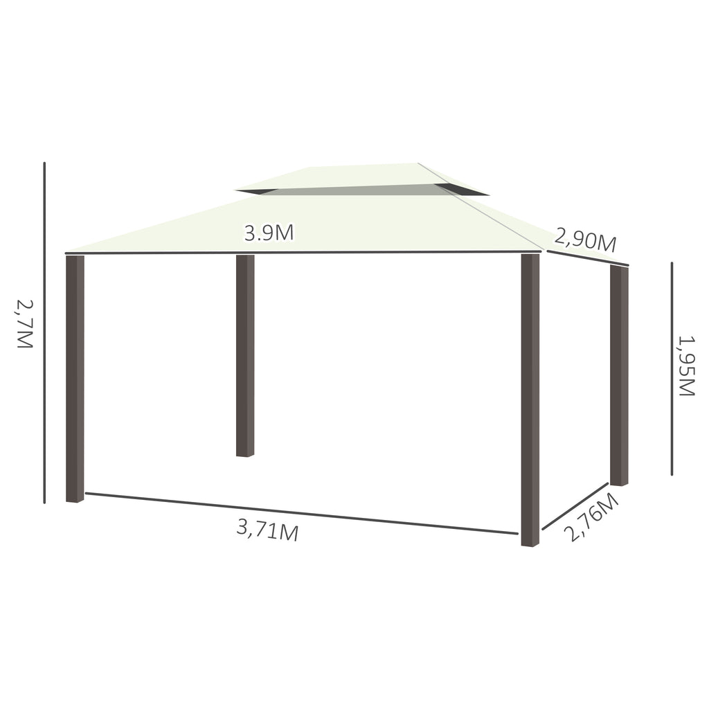 Pérgola de Jardim 4x3m Pérgola de Alumínio com Teto com Ventilação 4 Cortinas Laterais 4 Telas Mosquiteiras e 8 Orifícios de Drenagem para festas Eventos Exterior Creme — foto 3