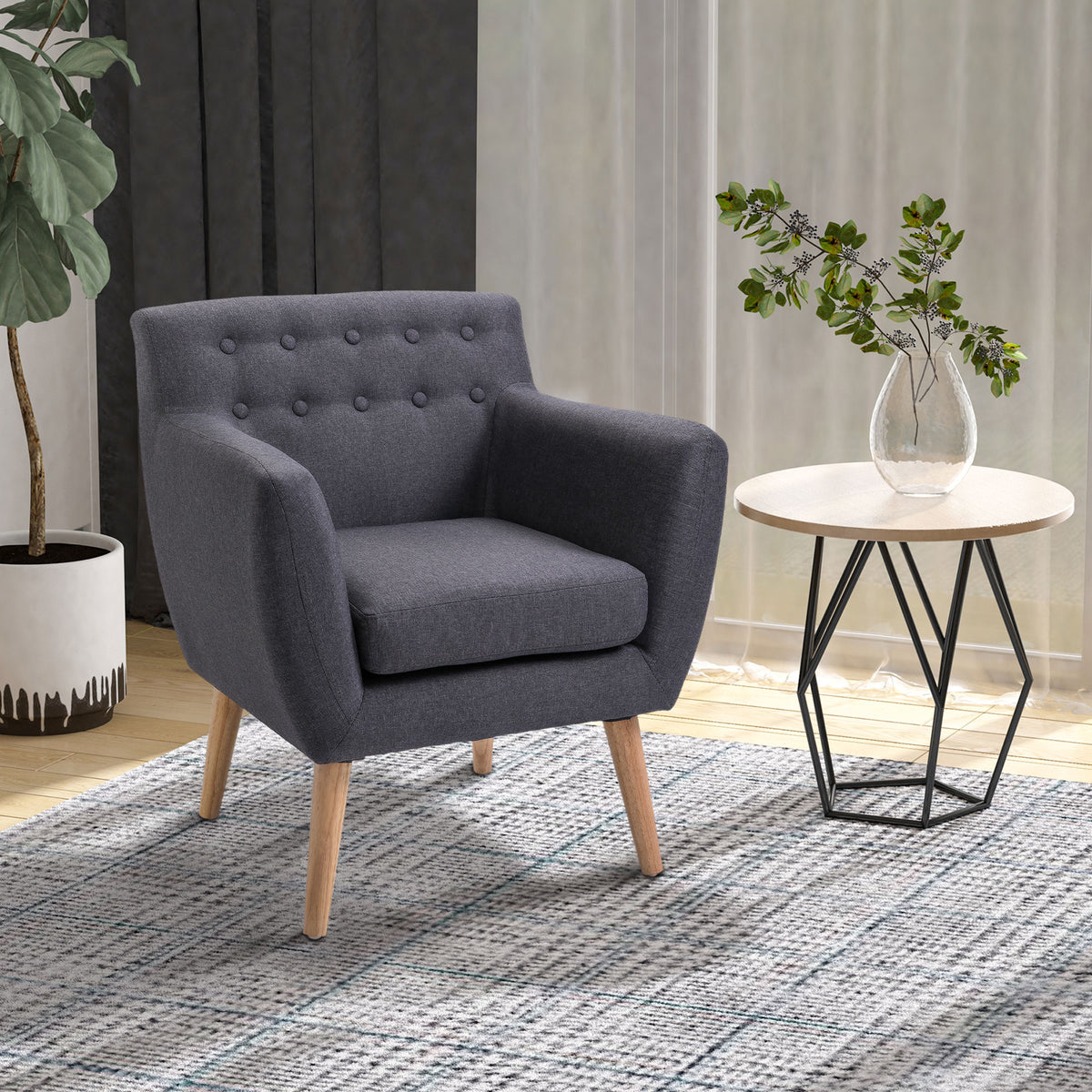 Poltrona de Sala de Estar Poltrona para Dormitório com Apoio para os Braços e Pés de Madeira Sofá Individual Carga 125 kg para Escritório Sala de Estar 68x58,5x76 cm Cinza Escuro — foto 2