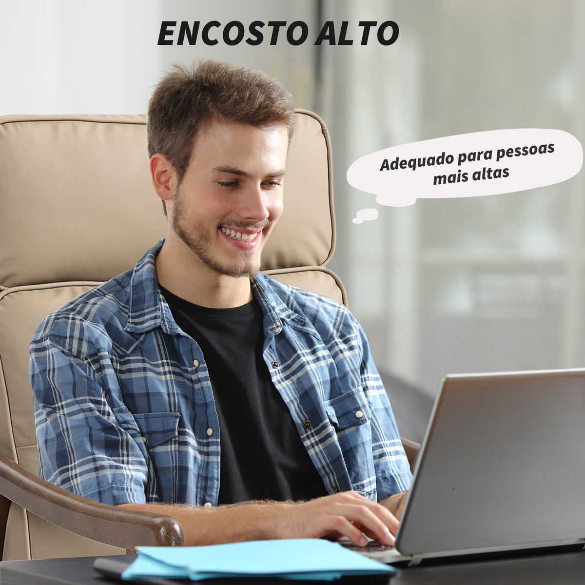 Poltrona de Sala de Estar Poltrona Estofada em PU com Estrutura de Madeira Almofadas Acolchoadas Espessas Poltrona de Leitura para Sala de Estar Quarto 63,5x83x105 cm Caqui e Madeira — foto 4