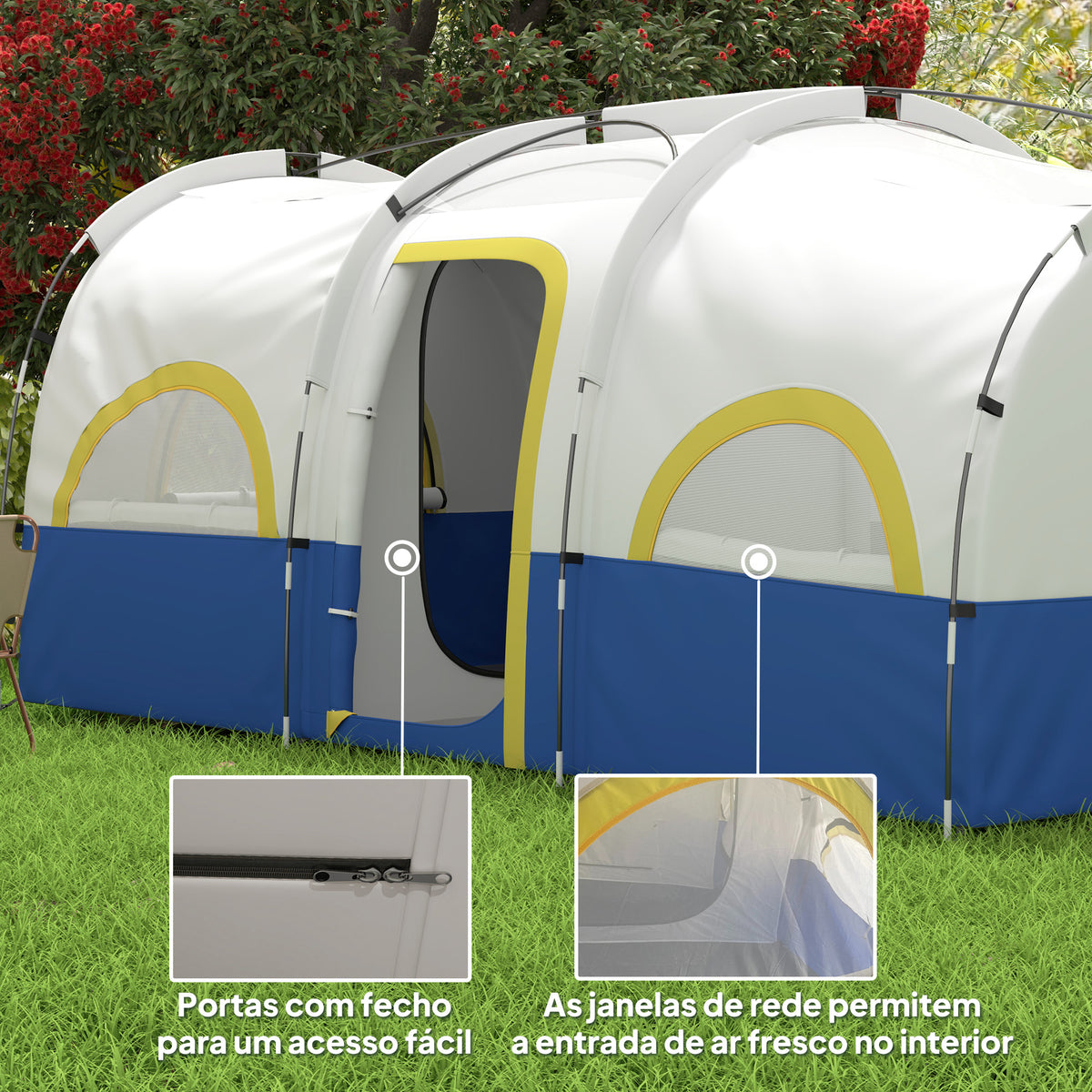 Tenda de Campismo Familiar Tipo Túnel Tenda para 4-6 Pessoas Impermeável 3.000 mm Tenda de Campismo Dobrável com 2 Quartos e Saco de Transporte 435x251x195 cm Azul e Cinzento — foto 5