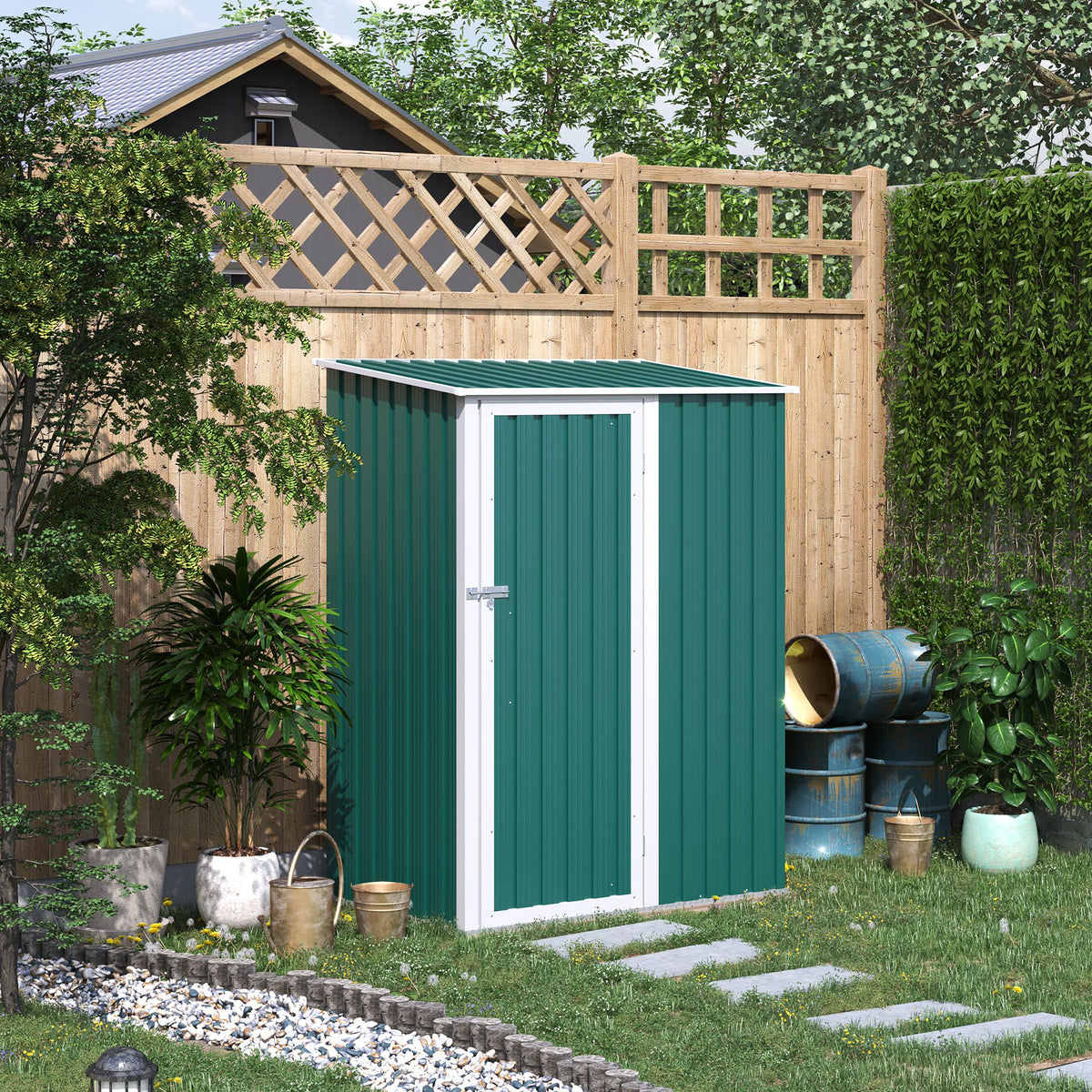 Loja galvanizada da ferramenta de jardinagem da plataforma da vertente de aço do jardim da plataforma com telhado e uma porta143x89x186cm — foto 2