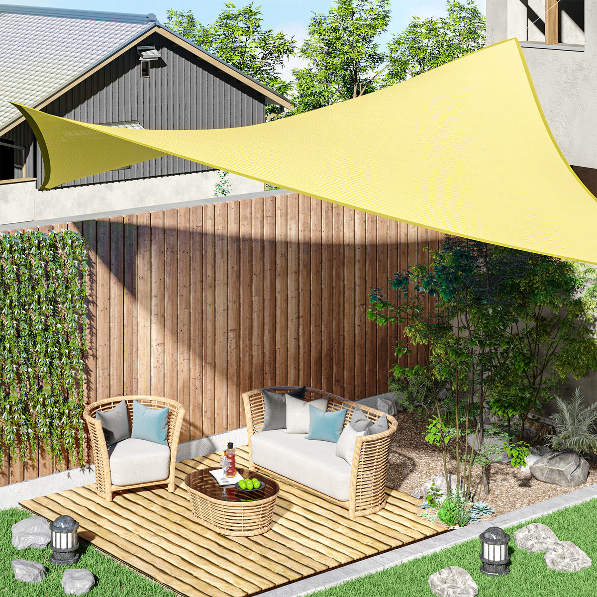 Vela de Sombra Retangular 3x4 m Toldo Vela de Poliéster com Proteção UV Aneis em Forma de D e Cordas para Jardim Pátio Piscina Areia — foto 2