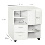 Mobiliário Auxiliar de Escritório com Gavetas e Rodas Multiuso 60x65x35 cm Branco — foto 3