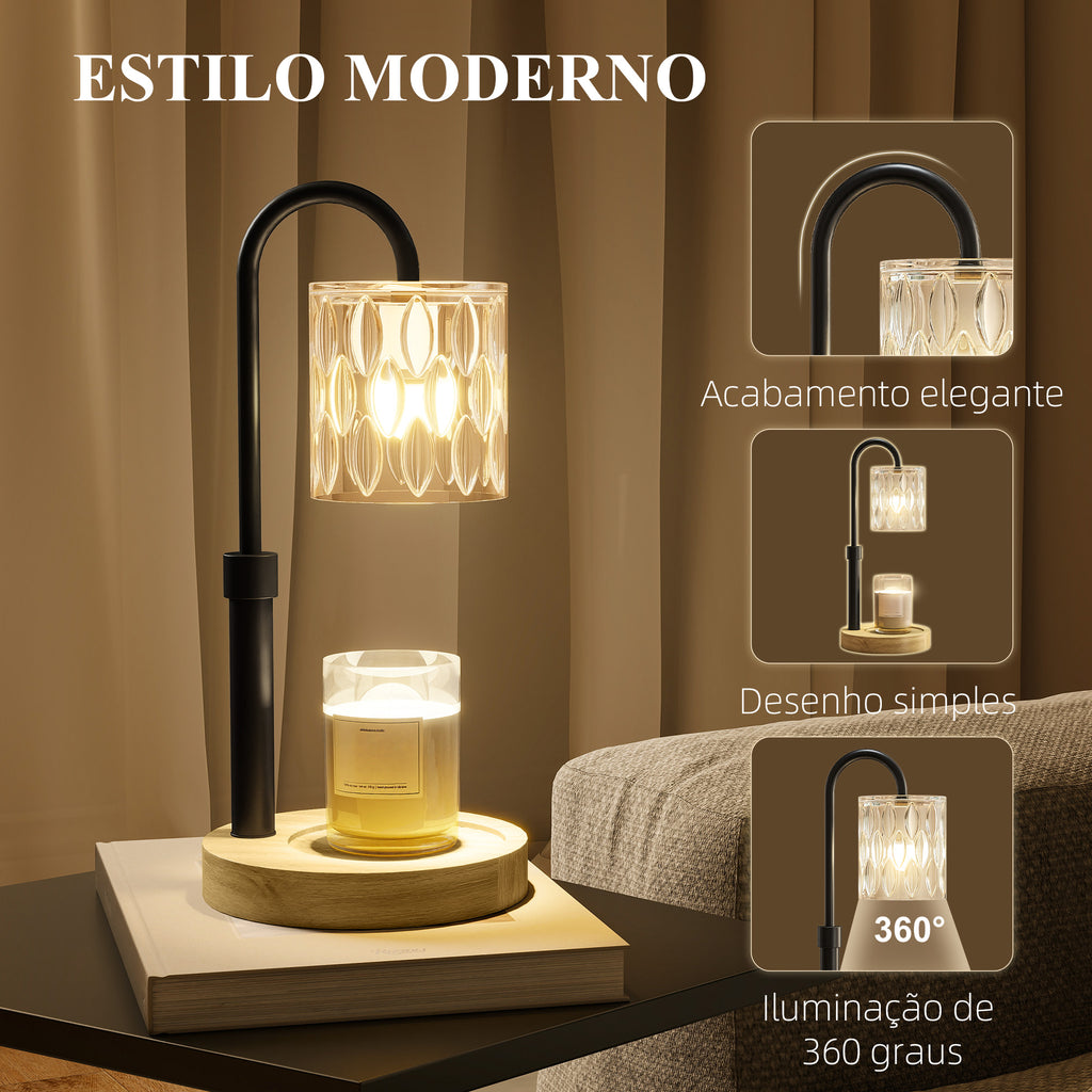 Candeeiro de Mesa Candeeiro Aquecedor de Vela com Base de Madeira Ecrã de Vidro Candeeiro de Mesa para Dormitório Sala de Estar Escritório Ø15x32,5 cm Multicor — foto 4