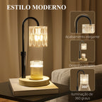 Candeeiro de Mesa Candeeiro Aquecedor de Vela com Base de Madeira Ecrã de Vidro Candeeiro de Mesa para Dormitório Sala de Estar Escritório Ø15x32,5 cm Multicor — foto 4