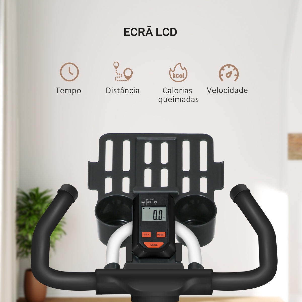 Bicicleta estática com tela LCD Sela ajustável Volante 8 kg Carga 100 kg 103x53x100-114 cm Branco — foto 4