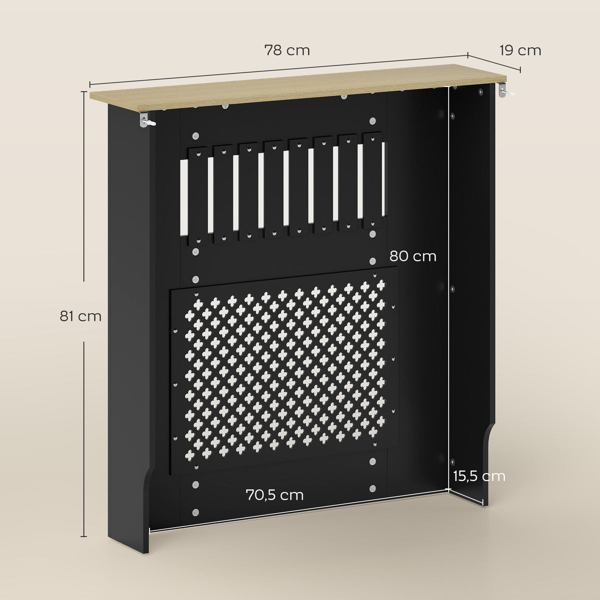 Cobertura para Radiadores Proteção Radiador de MDF 78x19x81 cm Cobertura de Radiador Desenho Moderno de Ripas e Colmeia para Sala Quarto Preto — foto 3