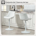 Conjunto de 2 Bancos de Bar Bancos Altos de Cozinha Giratórios com Altura Ajustável 92-110 cm Encosto Assento em Couro Sintético Estrutura de Aço e Apoio para Pés Branco — foto 4