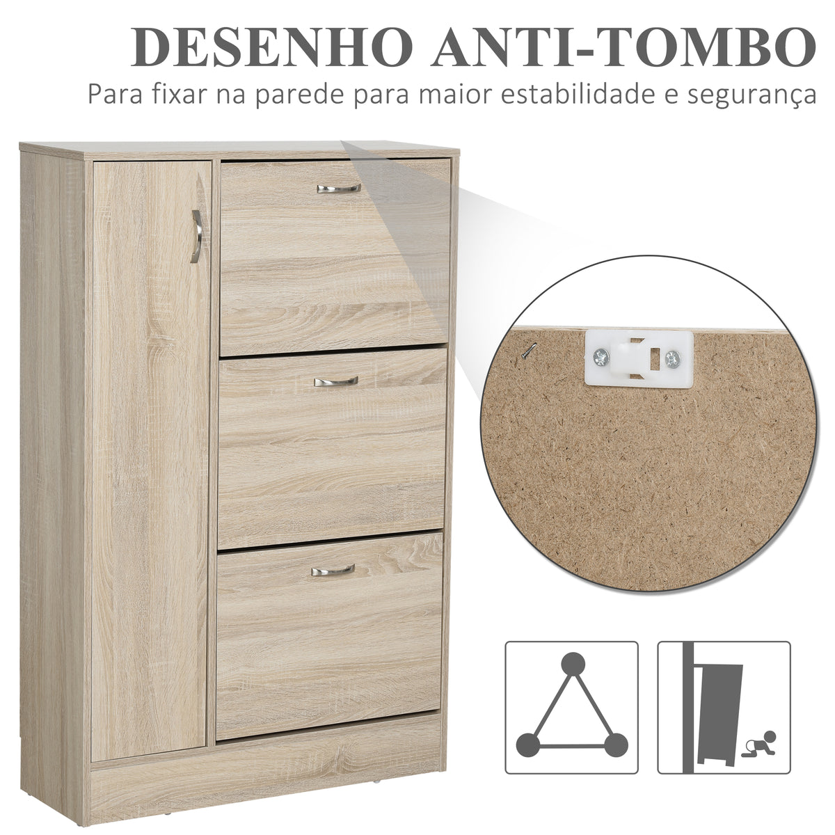 Sapateira com 3 Portas para até 12 Pares de Sapatos Móvel de Entrada com Armário Lateral e Compartimento para Sapatos com Prateleira Ajustável em até 2 Níveis 79x26x120cm Madeira — foto 5