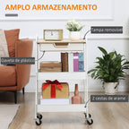 Carrinho de Cozinha com Rodas Carrinho de Armazenamento com Gaveta 2 Prateleiras e Rodas com Freios para Casa de Banho Sala de Estar Dormitório 43,9x30,5x75,6cm Branco e Madeira Natural — foto 4
