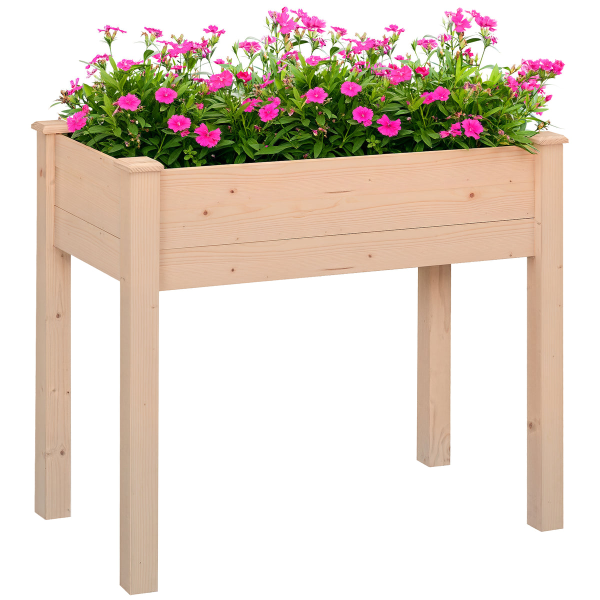 Horta Urbana Elevada de Madeira Mesa de Cultivo Jardinagem com Tecido Não Tecido e 4 Orifícios de Drenagem para Cultivos Plantas Flores Jardim Terraço Exterior 86x46x76 cm Natural — foto 1