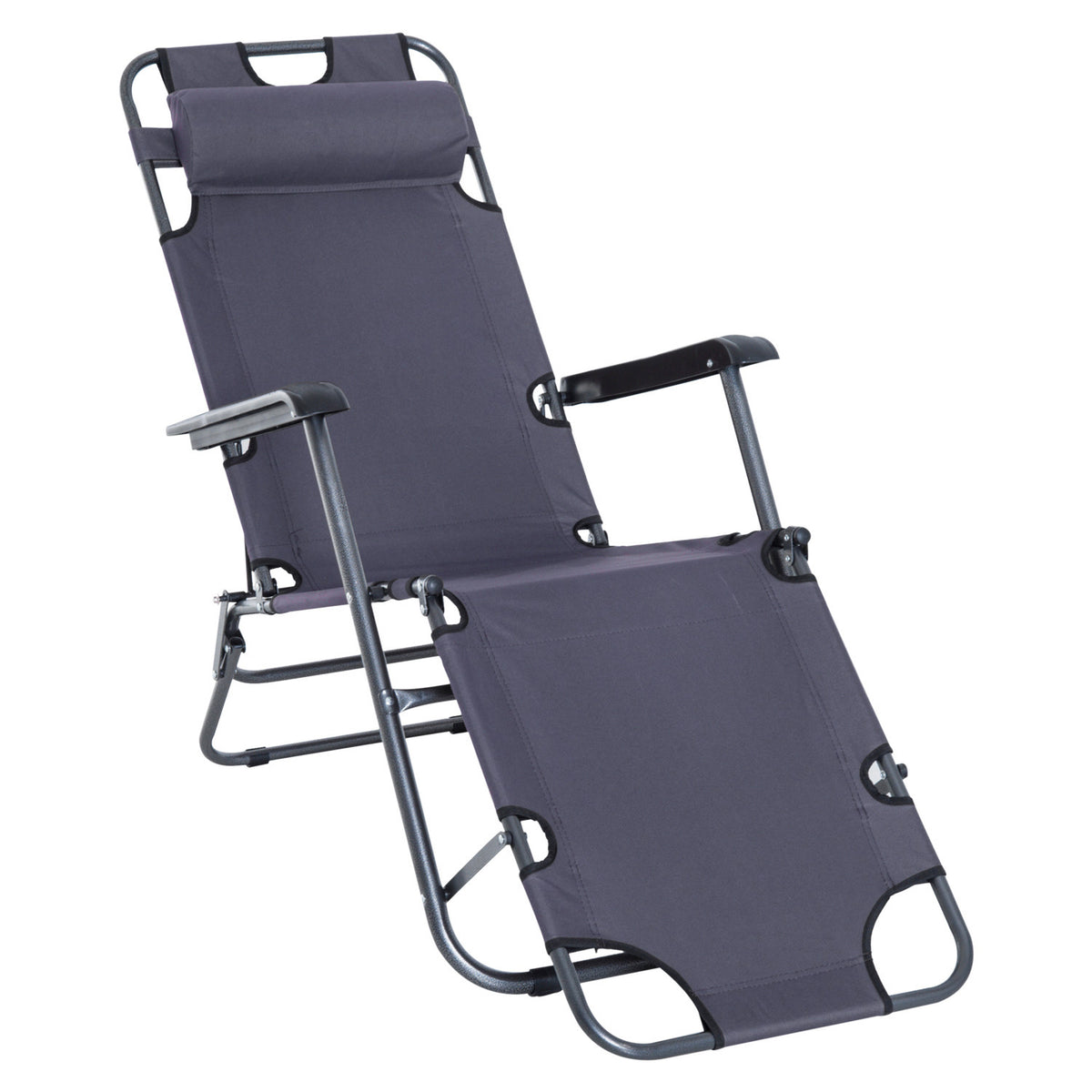 Espreguiçadeira Reclinável Dobrável com Encosto Ajustável Apoio de Braço e Apoio para os Pés Carga 136 kg 135x60x89cm Cinza — foto 1