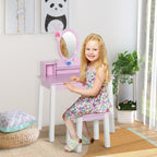 Penteadeira Infantil com Banco e Espelho Tipo Princesa Mesa de Maquilhagem de Madeira Rosa Brinquedo para Meninas 3+ Anos 60x34x93 cm — foto 2