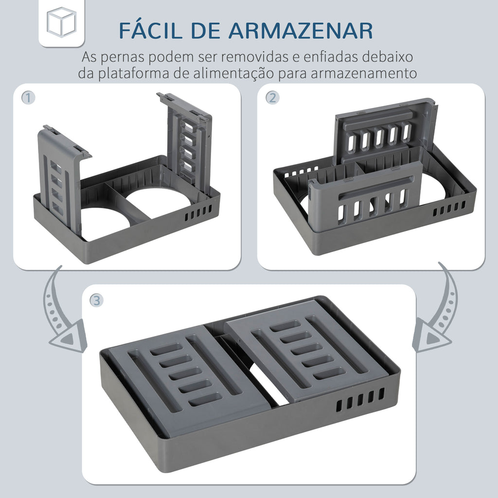 Comedouro Elevado para Cães com 2 Tigelas Desmontáveis de 1200ml e Altura Ajustável de 3 Níveis Comedouro para Animais de Estimação com Tigelas de Aço Inoxidável 44x27,7x28cm Cinza — foto 6