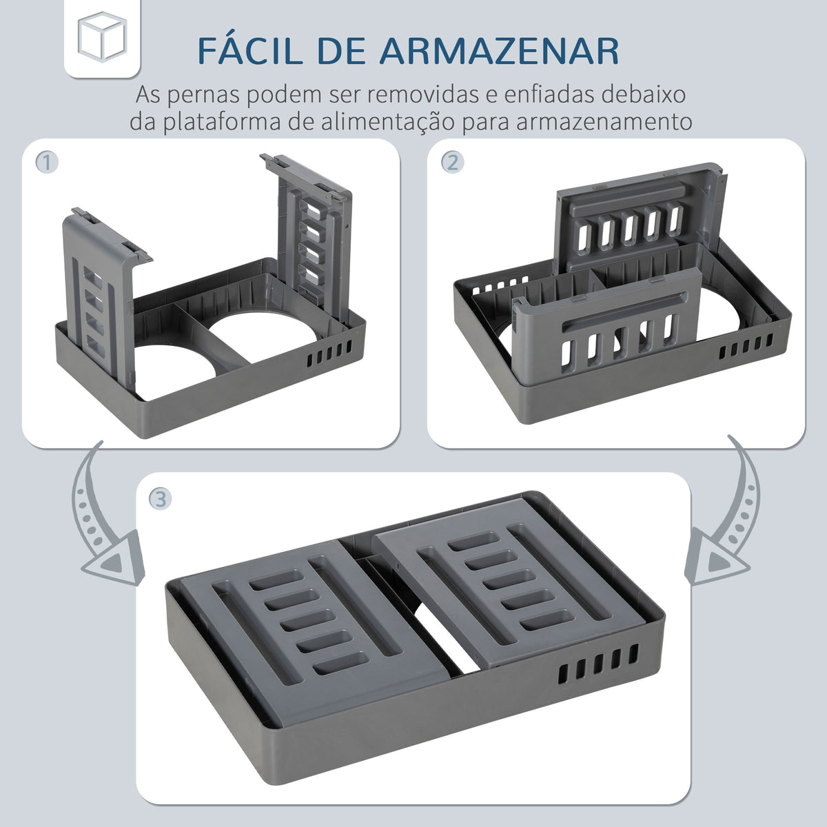 Comedouro Elevado para Cães com 2 Tigelas Desmontáveis de 1200ml e Altura Ajustável de 3 Níveis Comedouro para Animais de Estimação com Tigelas de Aço Inoxidável 44x27,7x28cm Cinza — foto 6