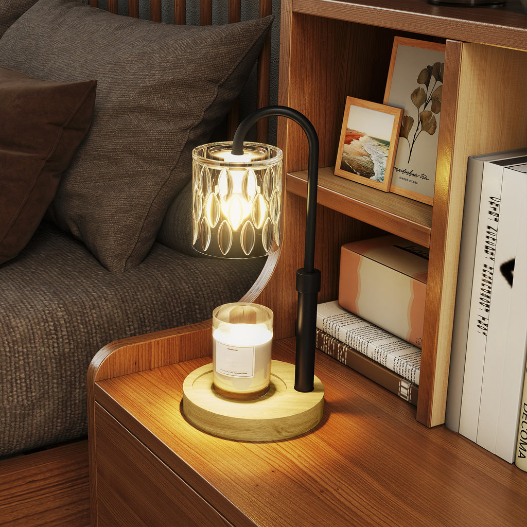 Candeeiro de Mesa Candeeiro Aquecedor de Vela com Base de Madeira Ecrã de Vidro Candeeiro de Mesa para Dormitório Sala de Estar Escritório Ø15x32,5 cm Multicor — foto 7