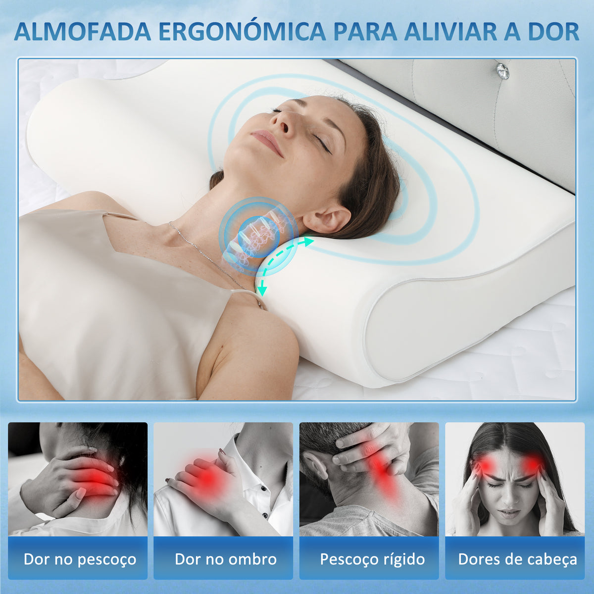 Almofada Cervical e de Pescoço de Espuma Viscoelástica Almofada com Desenho Ergonómico Dupla Altura Capa Removível e Lavável para Suporte de Pescoço Dormir de Lado e de Costas — foto 5