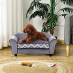 Sofá para animais de estimação com pernas Cama de cachorro de madeira com almofada acolchoada aconchegante e capa lavável 73,5x41x33 cm cinza — foto 2