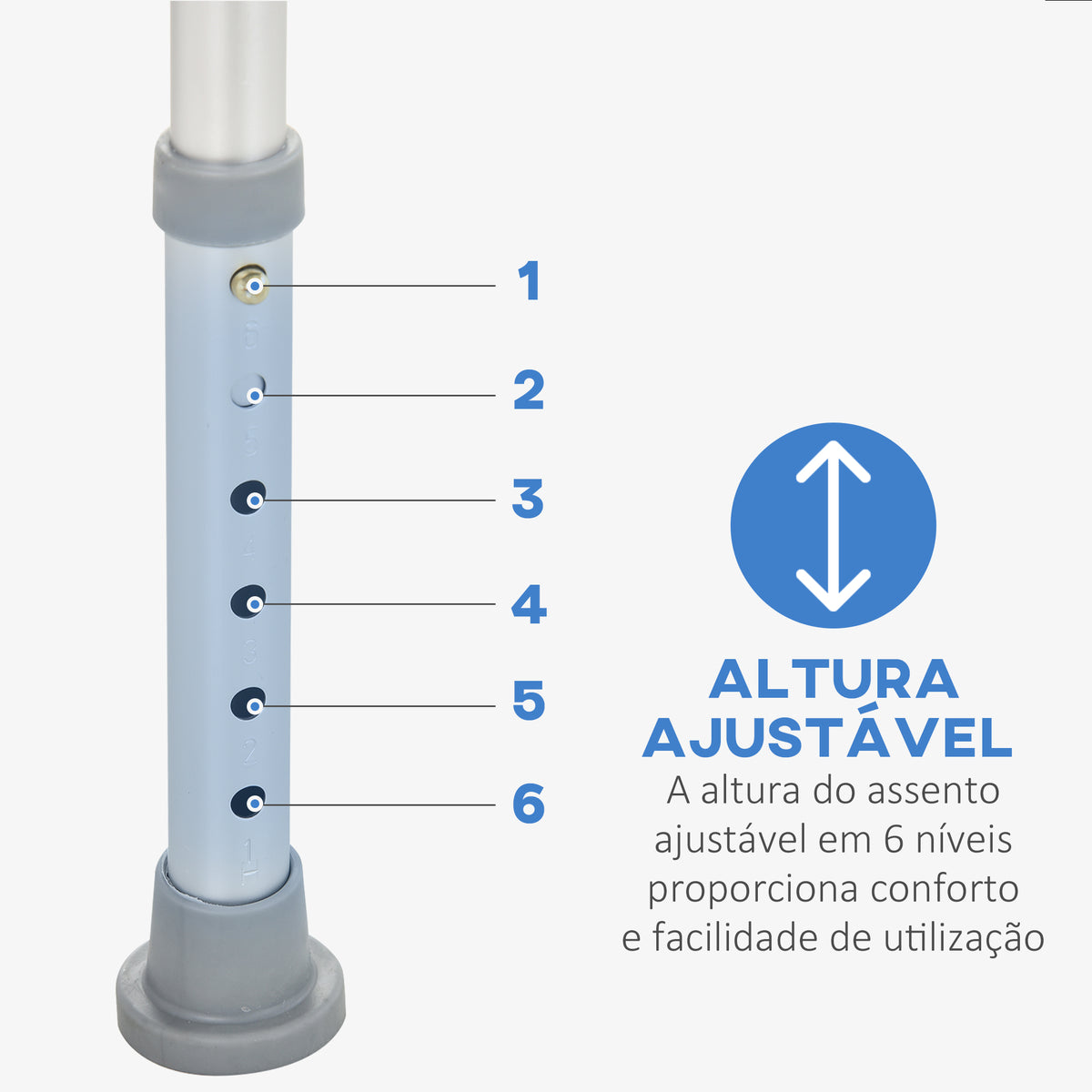 Cadeira para Duche Antiderrapante com Altura Ajustável em 6 Níveis Cadeira de Banho com Apoio para os Braços Amovíveis 47x50x74-87 cm Branco — foto 4