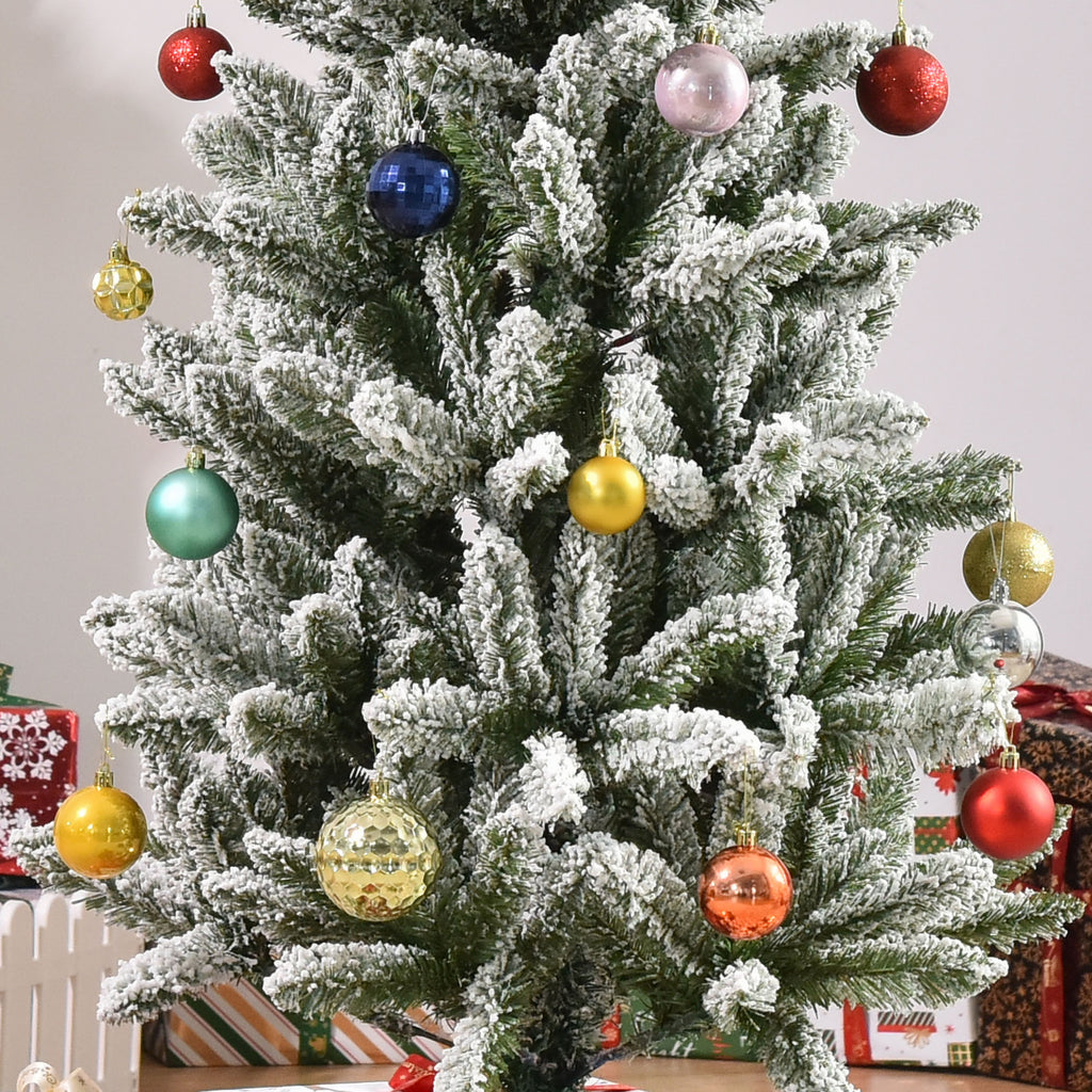 Árvore de Natal 180cm Neve Artificial com 394 Ramos Ignífugos de PVC Base Dobrável e Suporte de Aço Decoração de Natal para Interiores Ø60x180cm Verde e Branco — foto 9