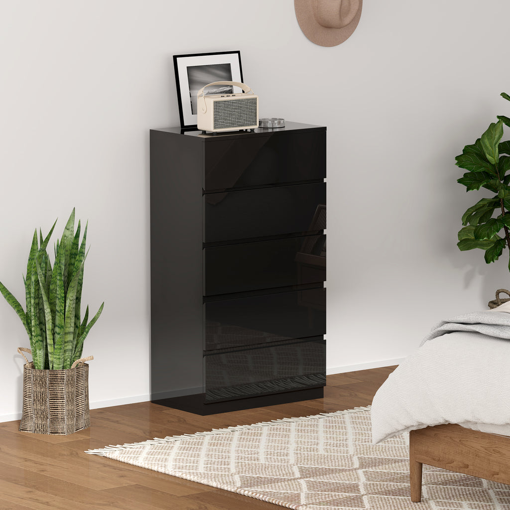 Cómoda com 5 Gavetas de Madeira Cómoda de Dormitório Cómoda Preta para Sala de Estar Estilo Moderno 55x34x100 cm Preto — foto 2