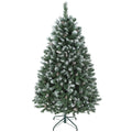 Árvore de Natal Artificial 150 cm Árvore de Natal com 581 Ramos com Efeito Neve 44 Pinhas e Suporte Metálico Dobrável Montagem Fácil para Sala Interior Verde — foto 1