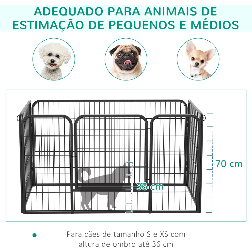 Parque para Animais de Estimação Retangular Gaiola para Cães 4 Paineis de Metal com Porta e Dupla Fechadura Cerca de Treinamento 129x84x70cm Preto — foto 5