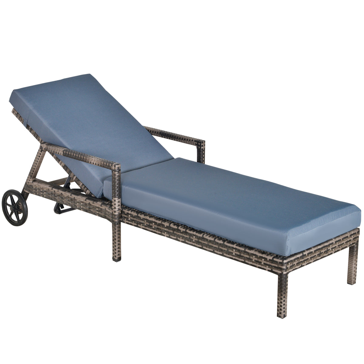 Espreguiçadeira de vime de jardim com almofadas acolchoadas Encosto ajustável em 5 posições 2 rodas e tecido lavável removível 67x196x51 cm Cinza — foto 1