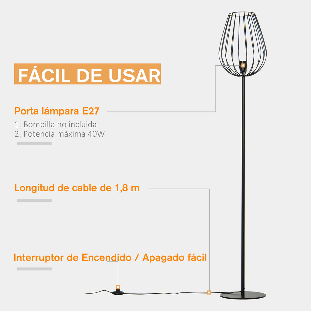 Lâmpada de pé com base de metal moderno com interruptor de pé Ф27,5x159 cm Preto — foto 5