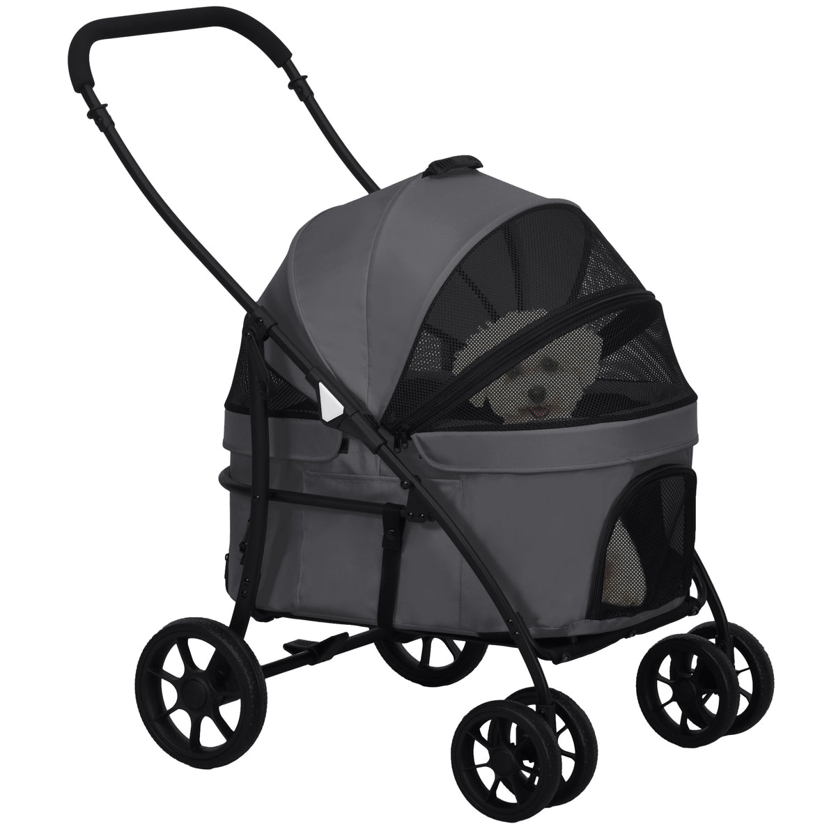 Carrinho para Animais de Estimação 2 em 1 Carrinho para Cães Dobrável com 2 Correias de Segurança Almofadado e Estrutura de Aço 81x68x98,5 cm Cinza Escuro — foto 1