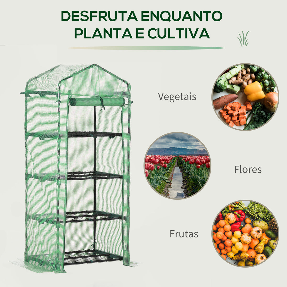 Estufa de Jardim com 4 Prateleiras e Cobertura de PE Estufa de Aço para Cultivo de Plantas Flores 70x50x160cm Verde — foto 7